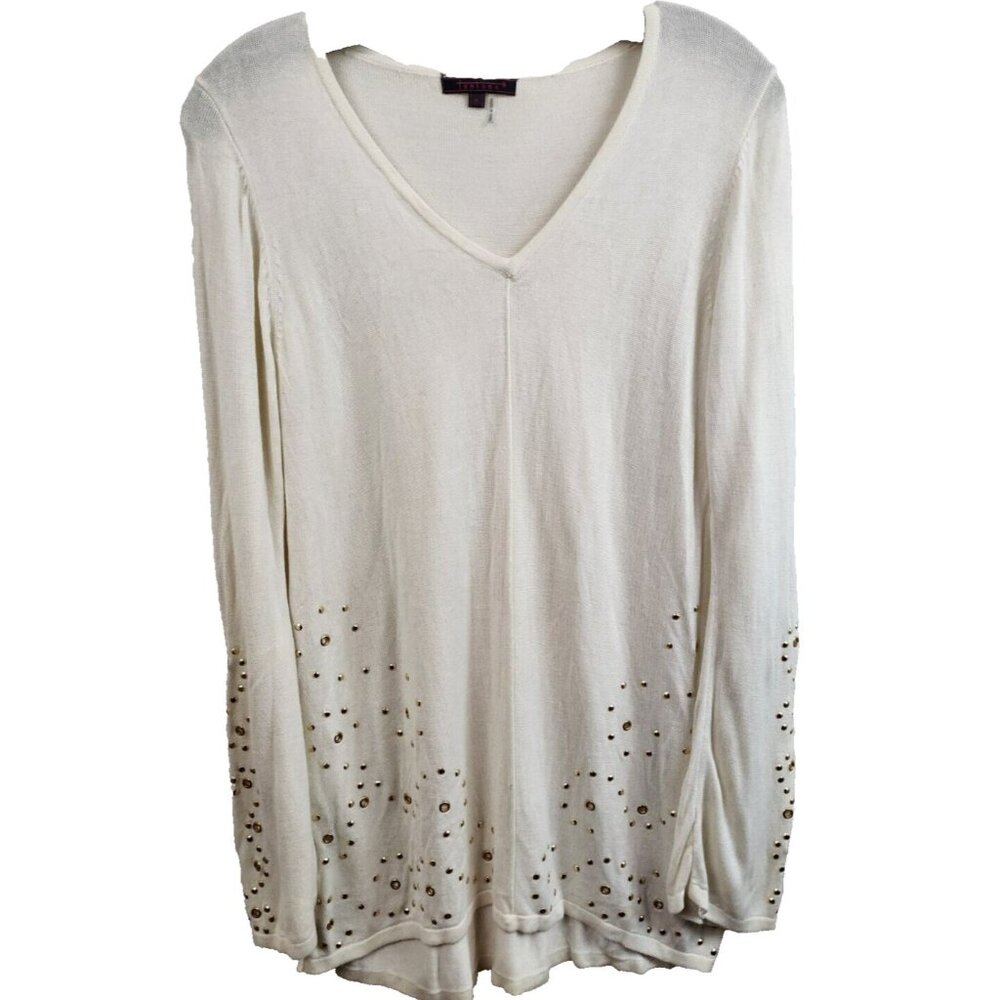 Fontana BOHO Fairy Sweater Womens Medium Cream Embellished Flare Sleeve Pullover